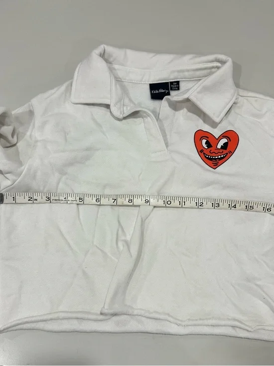 White Long Sleeve Polo with Orange Heart Patch - Picture 5 of 5